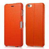 iPhone 6 Plus Case Benuo Luxury Series Stand Feature Folio Case Flip Cover Corrected Grain Genuine Leather Case 1 Card Slot with Magnetic Closure for iPhone 6 Plus 55 inch Orange