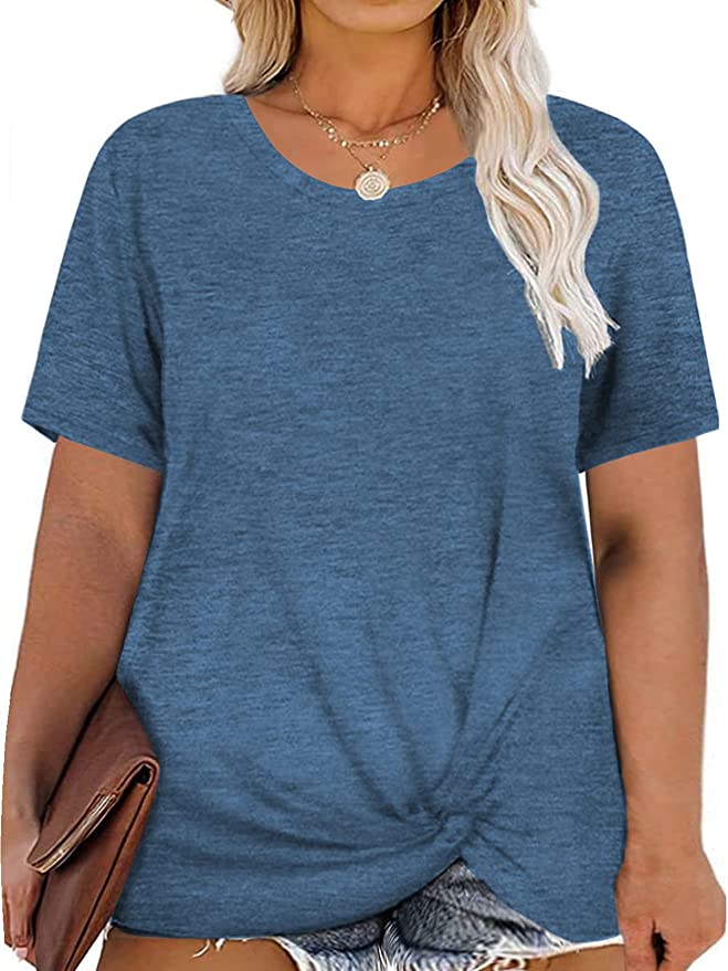 DOLNINE Women's Plus Size Knotted Tops Short Sleeve Tees Casual Tunics Blouses