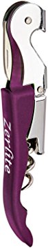 Zerlite Metal Double Hinged Restaurant Wine Bottle Opener, Waiter Quality Compact Stainless Steel Folding Corkscrew With Serrated Foil Cutter, Magenta/Purple