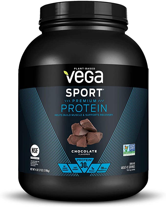 Vega Sport Protein Powder Chocolate (45 Servings, 4 lb 5.9oz) - Plant Based Vegan Protein Powder, BCAAs, Amino Acid, Tart Cherry, Non Dairy, Gluten Free, Non GMO (Packaging May Vary)
