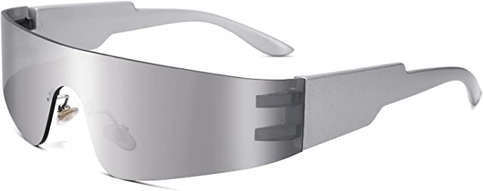 COASION Wrap Around Sunglasses for Women Men Trendy Rimless Futuristic Shades Y2k Shield Flat Top Fashion Eyeglasses