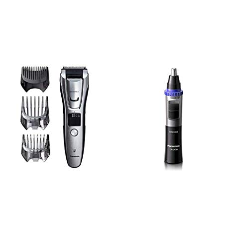 Panasonic Body and Beard Trimmer for Men ER-GB80-S, Cordless/Corded Hair Clipper, 3 Comb Attachmentswith ER-GN30-K Nose Ear Hair Trimmer