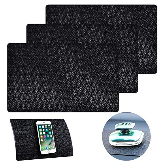 AIFUDA 3 Pcs Car Dashboard Pads Non-slip 11" x 7", Anti-Slip Ripple Sticky Dash Grip Mat for Coin Phone Key Sunglasses - Black
