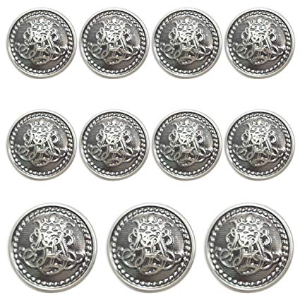 11 Piece Vintage Antique Brass (Bronze) Metal Blazer Button Set - King's Crowned, Vine Crest - for Blazer, Suits, Sport Coat, Uniform, Jacket (Antique Dark Silver)