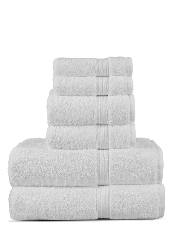 Superior Long-Stable Turkish Cotton 6-Piece Towel Set, Eco-Friendly, (White)