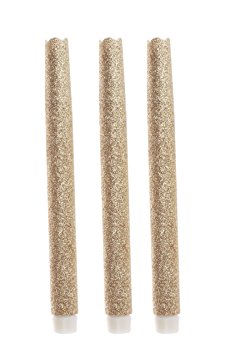 9 Inches Melted Led Taper Candles with Timer,Battery Operated,with Gold Glitter,Pack of 3