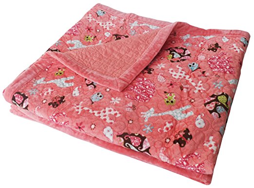 J-pinno Cute Cartoon Woods Animal Friends Reversible Bedding Coverlet Quilt Bedspread Throw Blanket for Kid's Boy Girl Bed Gift, Soft Short Plush Velvet   Washed Cotton (Toddler 47' X 59", FriendR)
