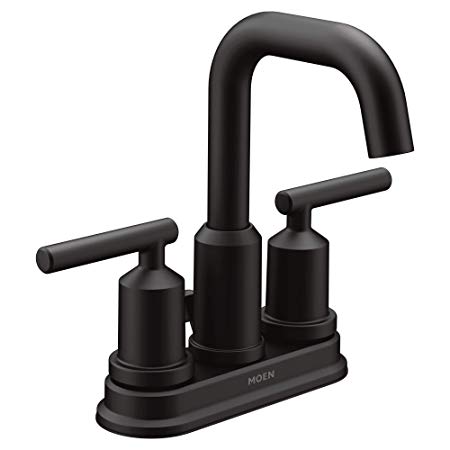 Moen 6150BL Gibson Two-Handle Centerset High Arc Modern Bathroom Faucet with Drain Assembly, Matte Black