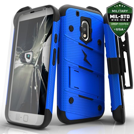 Motorola G4 Plus Case Zizo Bolt Cover with [.33mm 9H Tempered Glass Screen Protector] Included [Military Grade] Armor Case Kickstand Holster Belt Clip