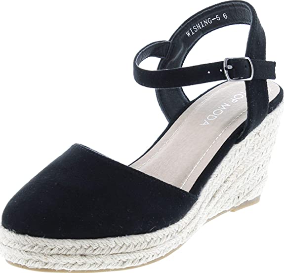 TOP Moda Wishing-5 Women's Closed Toe Buckle Strap Espadrille Sandals