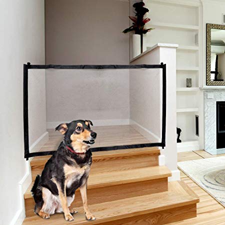 Magic Gate for Dog & Pets, Lightweight Foldable Portable Mesh Safety Enclosure Fence Guard, for Doorway Hallway Stairwell Outdoor Indoor Anywhere