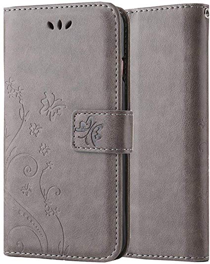 for Samsung Galaxy J3 2017 Case LAPOPNUT PU Leather Flip Wallet Case Butterfly Flower Pattern with Card Holder Magnetic Shockproof Protective Stand Case for Samsung Galaxy J3 2017 Grey