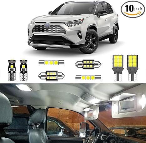 10PCS Super Bright White LED Interior Light Kit Package for Toyota RAV4 2016 2017 2018 2019 2020 2021 2022   License Plate Lights   Back Up Reverse Lights and Install Tool