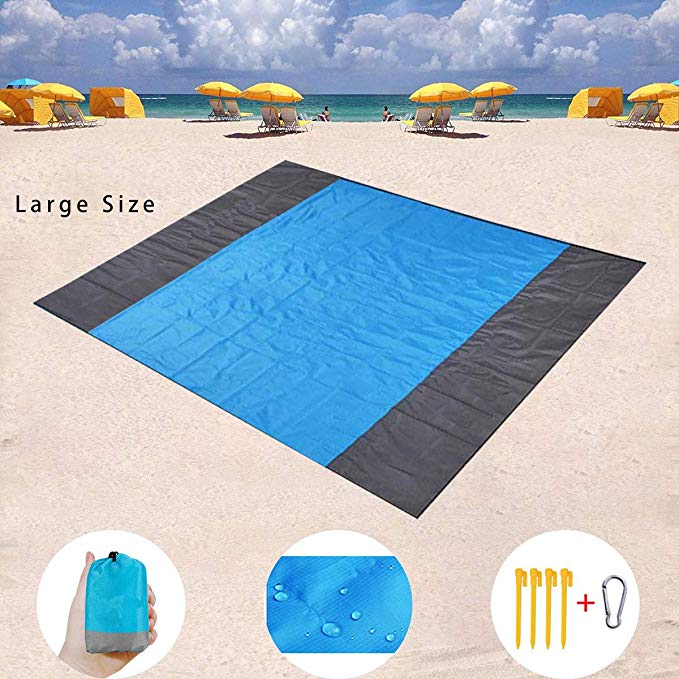 ADRIMER Sand Proof Beach Blanket, Extra Large Beach Mat 82"x79" Sand Free Water-Proof Picnic Blanket with 4 Stake, Ultra Portable for Beach, Picnic, Camping, Hiking or Music Festivals
