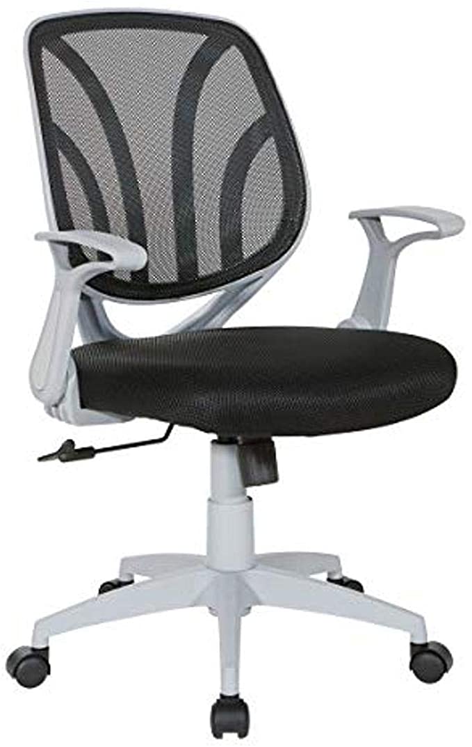 Office Star Padded Mesh Seat and Back Task Chair with Flip Arms, Black