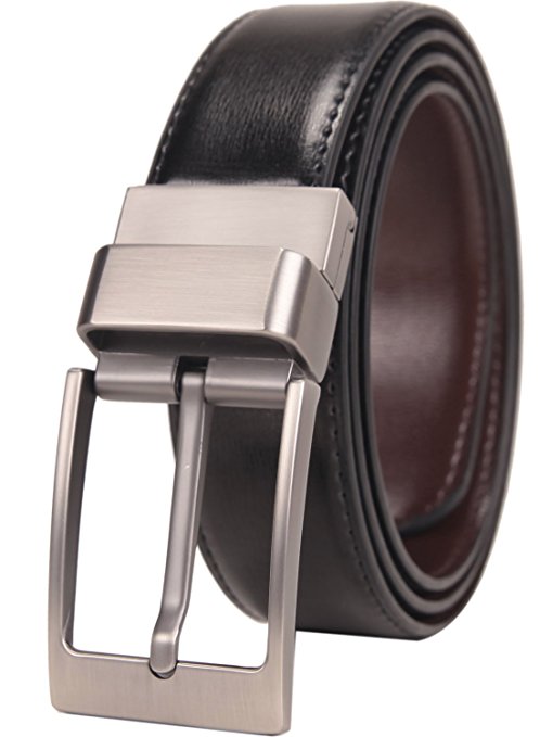 Beltox Fine Men's Dress Belt Leather Reversible 1.25" Wide Rotated Buckle Gift Box