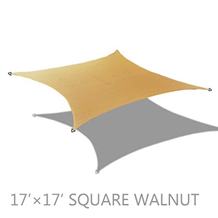 Alion Home HDPE Square Sun Shade Sail Permeable Canopy Custom Size Available (17' x 17', Walnut)