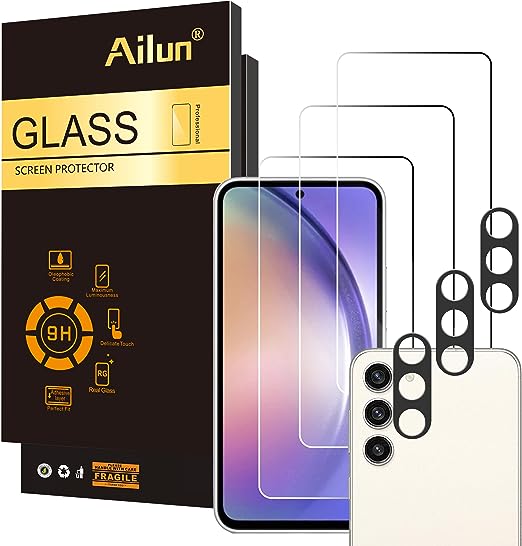 Ailun 3 Pack Glass Screen Protector for Galaxy A54 5G[6.4 inch]   3 Pack Camera Lens Protector, 0.33mm Ultra Clear Anti-Scratch Case Friendly