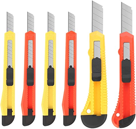6Pack Box Cutters Assorted Sizes (9MM /18MM Wide Blade Cutter) Utility Knife Exacto Knife Retractable, Compact, Extended Use for Heavy Duty Office, Home, Arts Crafts, Hobby