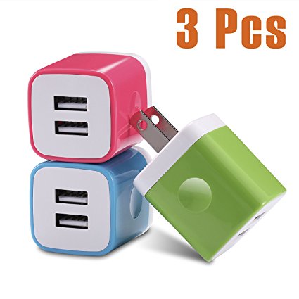 USB Wall Charger USINFLY 3-Pack Dual Port USB Power Adapter 2.1A/5V Universal Wall Charger Plug Box for iPhone X 8 7 6 6S Plus 5S, Samsung Galaxy S5 S6 S7 Edge, iPad, iPod, LG, HTC, Nokia