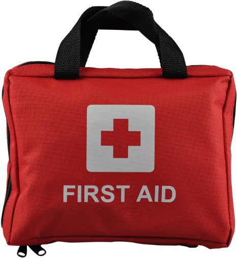 90 Piece Premium First Aid Kit Bag - Includes Eyewash, 2 x Cold (Ice) Packs and Emergency Blanket