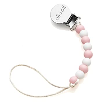 Modern Pacifier Clip for Baby - 100% BPA Free Silicone Beads (Slim Pink) Binky Holder for Newborn - Infant Baby Shower Gift - Universal fit MAM - Philips Avent