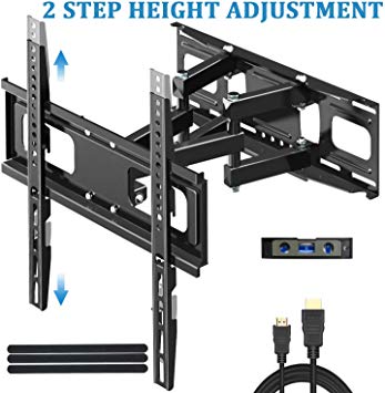 JUSTSTONE Full Motion TV Wall Mount for 32-65 Inch Flat Screen Curved TVs 88 Lbs VESA 400x400mm with Height Adjust for TV Centering, TV Mount Dual Articulating Arms Swivel Tilt Extend, Fit 16” Studs
