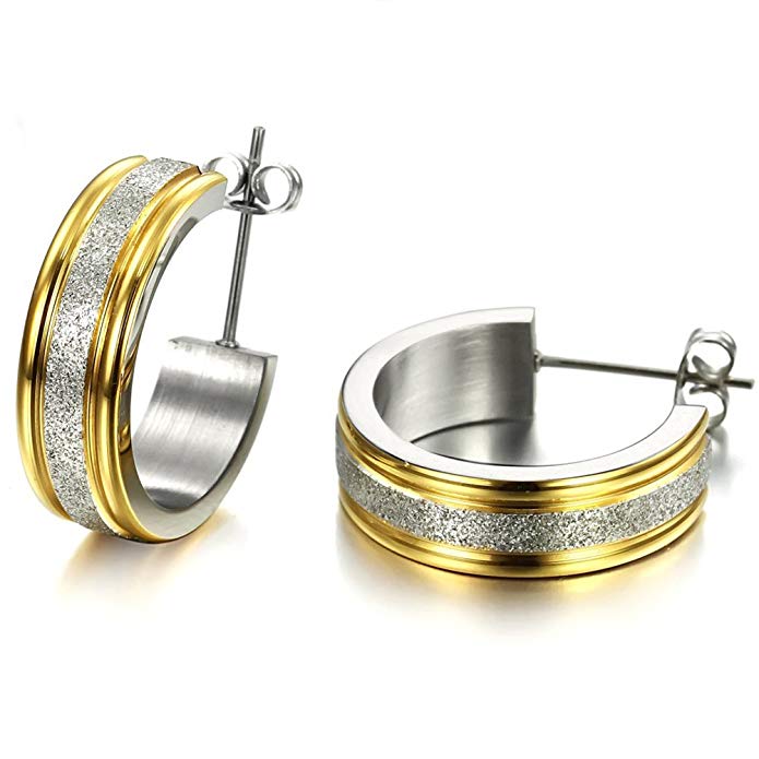 Robert Matthew Zoe 18k Gold Small Hoop Earrings, Tiny Hoop Earrings for Women, Gold Plated Stainless Steel Druzy Earrings, Small Dangling Hoop Earrings - MSRP $88.99