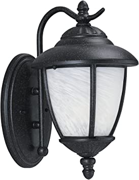 Sea Gull Lighting 84049-185 Yorktown One-Light Outdoor Wall Lantern with Swirled Marbleize Glass Shade, Forged Iron Finish