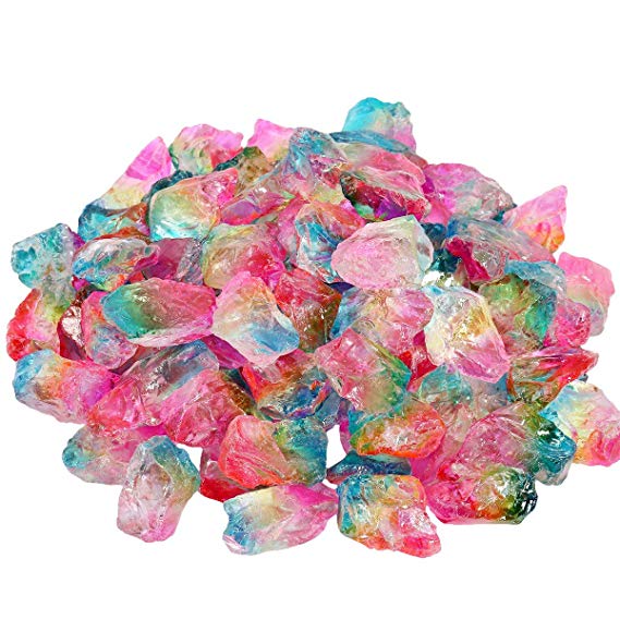 SUNYIK Rainbow Titanium Coated Rough Crystal Point Raw Rock Quartz Cluster Specimen 0.5lb (0.5"-2")