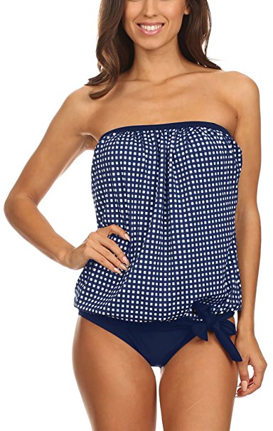 ToBeInStyle Womens Bandeau Blouson Tie Tankini