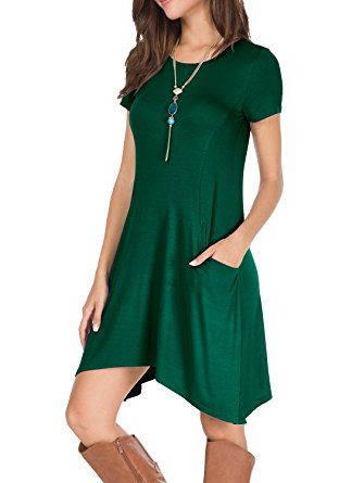 levaca Women's Summer Short Sleeve Casual Loose Short T Shirt Dress With Pockets