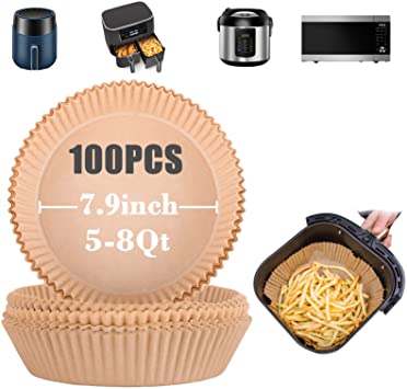 GOAUS Air Fryer Disposable Paper Liner Large 100 Pcs for 5 to 8 Qt Basket, 7.9 inch Unbleached Non-stick Oil-proof Parchment Paper