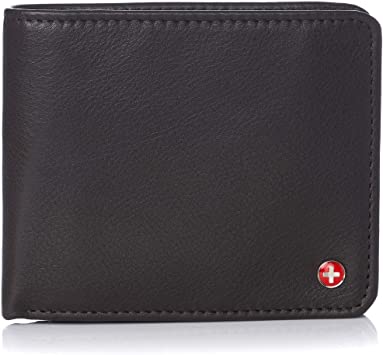 Alpine Swiss RFID Protected Men’s Max Coin Pocket Bifold Wallet with Divided Bill Section Camden Collection Soft Nappa Brown