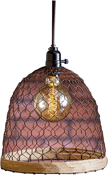 Your Heart's Delight 12" x 10" x 10" Dome Iron Chicken Wire Pendant Lamp