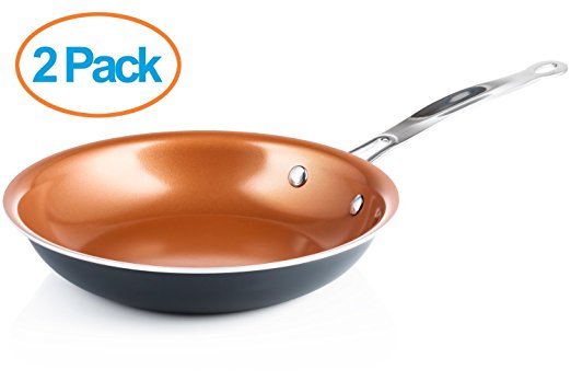 Chef's Star Ceramic Non-Stick Titanium Frying Pan - 9.5" - Copper / Gray - 2 Pack