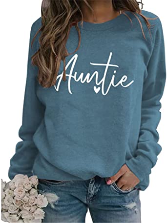 Auntie Sweatshirt For Women Cute Blouse Casual Long Sleeve Pullover Tops Aunt Letter Graphic Shirts