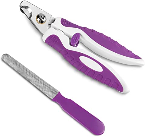 Uuzzii Dog Nail Clippers - Pet Nail Trimmer with Quick Safety Guard for Small Medium Large Heavy Duty - Painless Grooming for Large Breed Dogs - Free Nail File Included -Purple