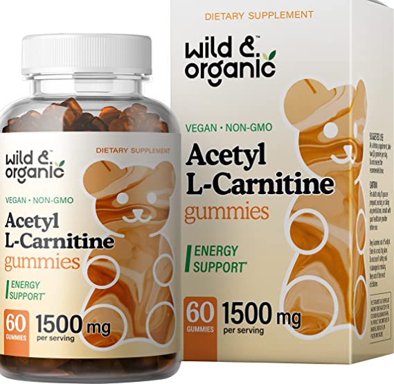 Wild & Organic Acetyl L-Carnitine Gummies - Natural Dietary Supplement - 1500mg ALCAR to Support Weight Management, Boost Energy & Metabolism, Cognitive & Immune System Function - 60 Chews per Bottle