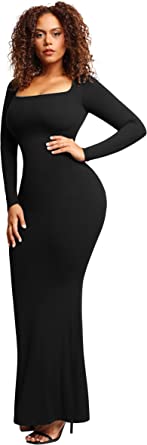 Buy Popilush Shaper Dress Bodycon Maxi/Mini Built in Shapewear Bra 8 in 1  Women Lounge Long/Short Slip Dresses, Grey-maxi Dress, Large at