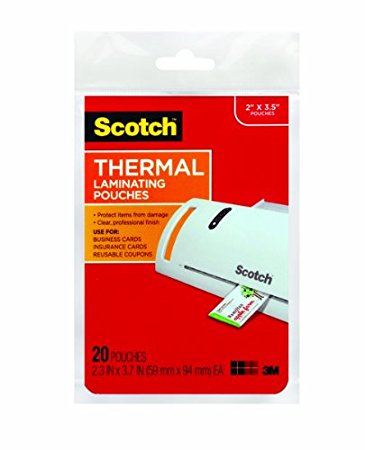 Scotch Thermal Laminating Pouches, 2.36 Inches x 3.74 Inches, 20 Pouches, 6 Pack (TP5851-20)