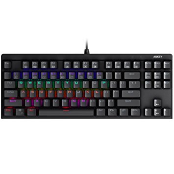 AUKEY Mechanical Keyboard LED-Backlit Blue Switches 87 Keys US-Layout Waterproof Gaming Keyboard Metal Plate Full Keys Anti-ghosting with Key Cap Puller for Gamers and Typists