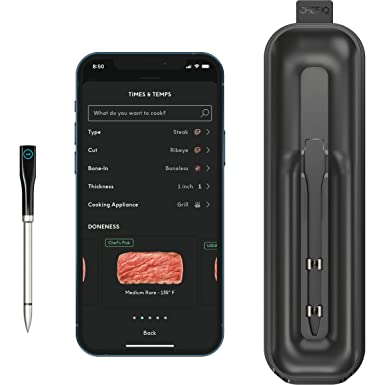 CHEF iQ Smart Thermometer, World's Thinnest & Smartest Wireless Cooking Thermometer, Digital, Bluetooth & WiFi Enabled for Remote Monitoring of BBQ, Oven, Smoker, Air Fryer, Stove