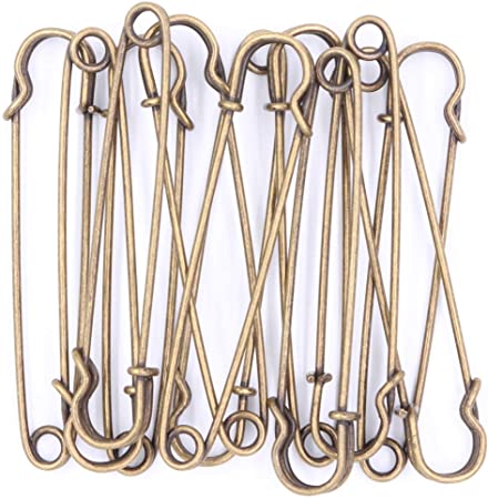 Safety Pins Large Heavy Duty Safety Pin - LeBeila 12pcs Blanket Pins 3 Inch Stainless Steel Wire Safety Pin Extra Sturdy Bulk Pins for Blankets, Skirts, Crafts, Kilts (3.5"-12pcs, Bronze)