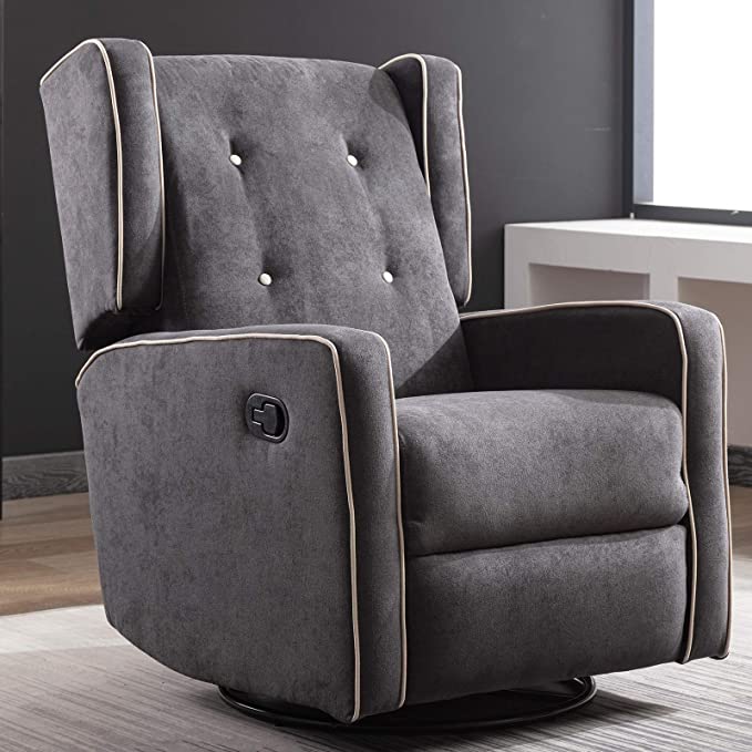 CANMOV Swivel Rocker Recliner Chair, Manual Reclining Chair, Single Seat Reclining Chair, Smoke Gray