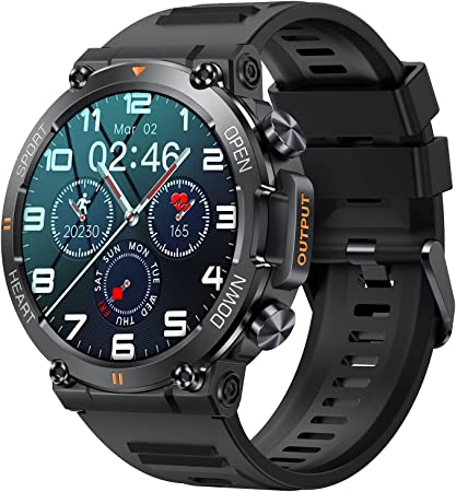 Smart Watch for Men Bluetooth Call (Answer/Make Call) Waterproof Fitness Tracker with Heart Rate Blood Pressure 1.39" Military Outdoor Sports Smartwatch for Android iOS iPhone (Black)