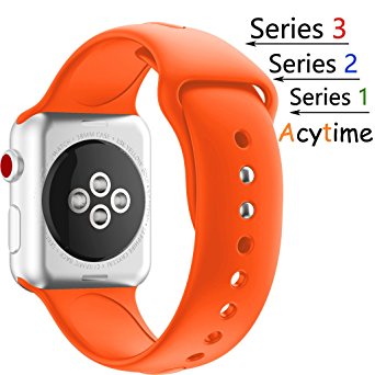 For Apple Watch Band, Acytime Durable Soft Silicone Replacement iWatch Band Sport Style Wrist Strap for Apple Watch Band Series 3 Series 2 Series 1 Sport, Edition ((New) Orange, 42mm-M / L)