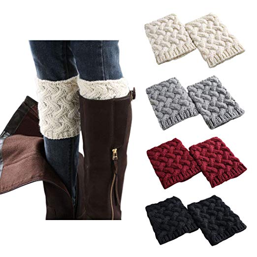 FAYBOX Short Women Crochet Boot Cuffs Winter Cable Knit Leg Warmers