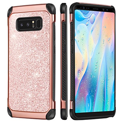 Note8 Case, Galaxy Note 8 Case, BENTOBEN 2 In 1 Glitter Sparkle Bling Hybrid Hard Cover Shiny Faux Leather Chrome Shockproof Bumper Protective Case for Samsung Galaxy Note 8 (6.3 inch) Rose Gold