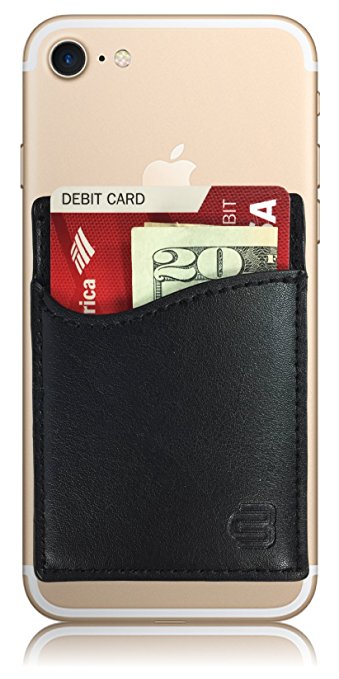 CardBuddy Deluxe: Leather Credit Card Holder Stick-On Wallet for iPhone and Android Smartphones (Black)